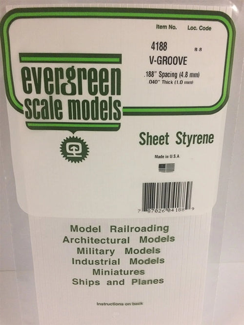Evergreen V-Groove Siding .040", .188" Spacing - Opaque White Polystyrene - #4188