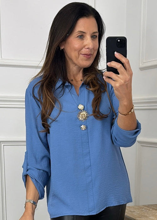 Avelina Denim Button Detail Top
