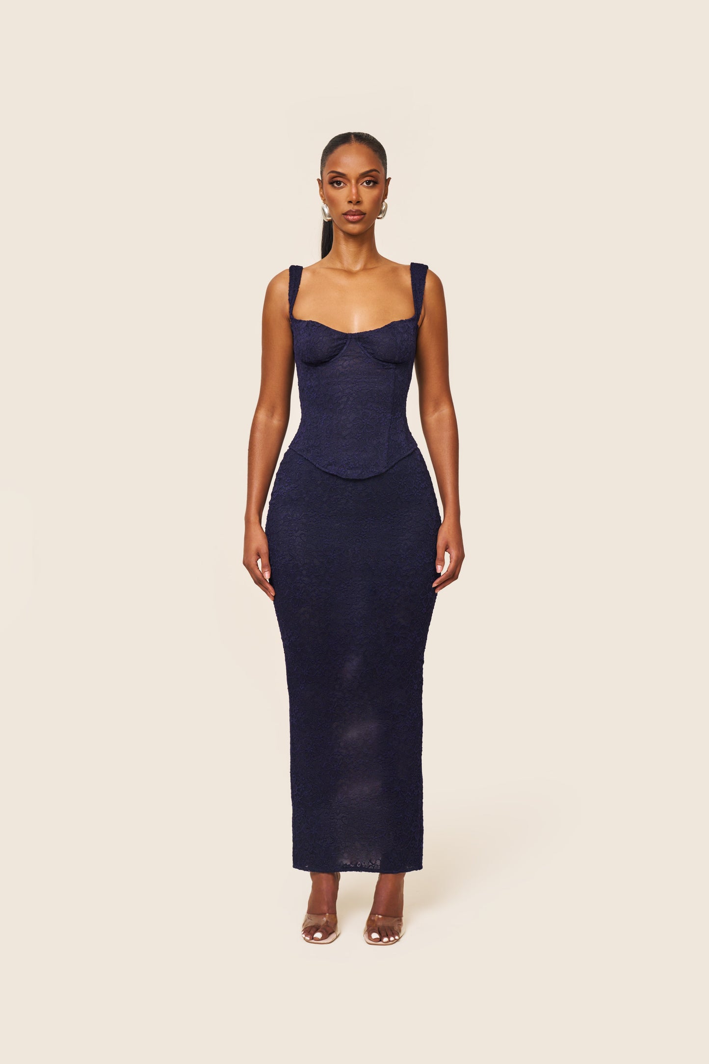 The Cinched Lace Corset in Navy
