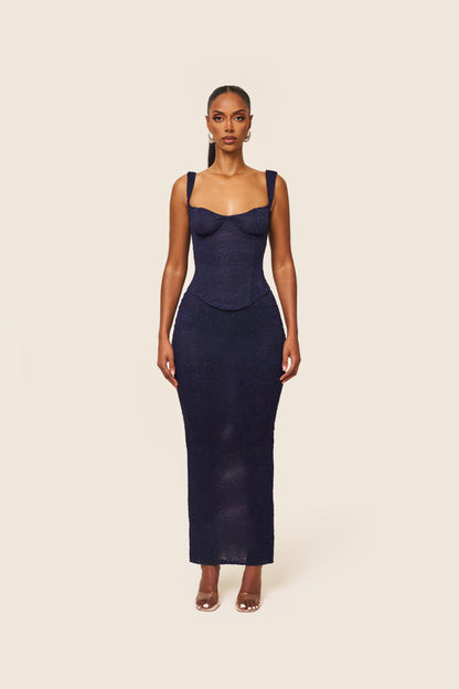 The Cinched Lace Corset in Navy