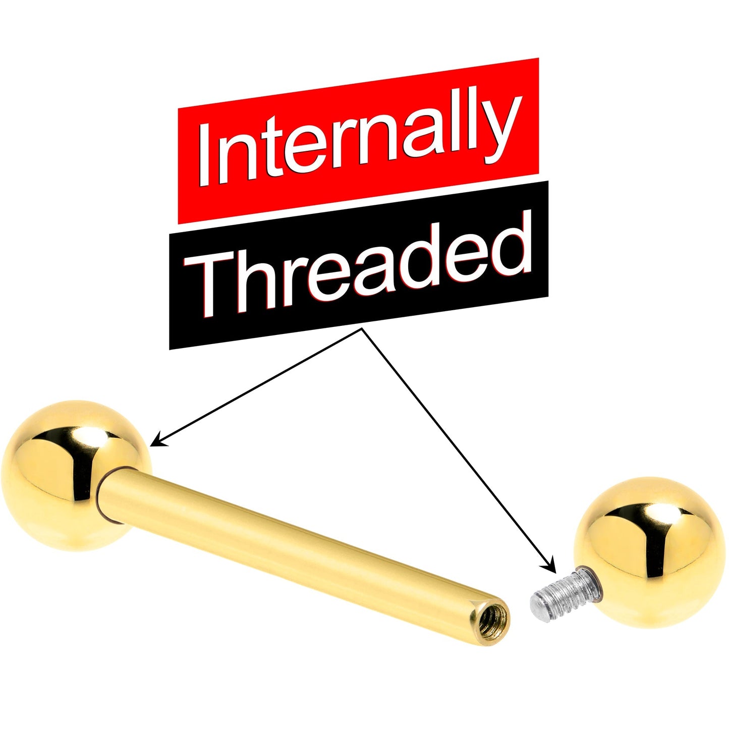 14k Solid Gold Ball Internally Threaded Barbell Tongue Ring