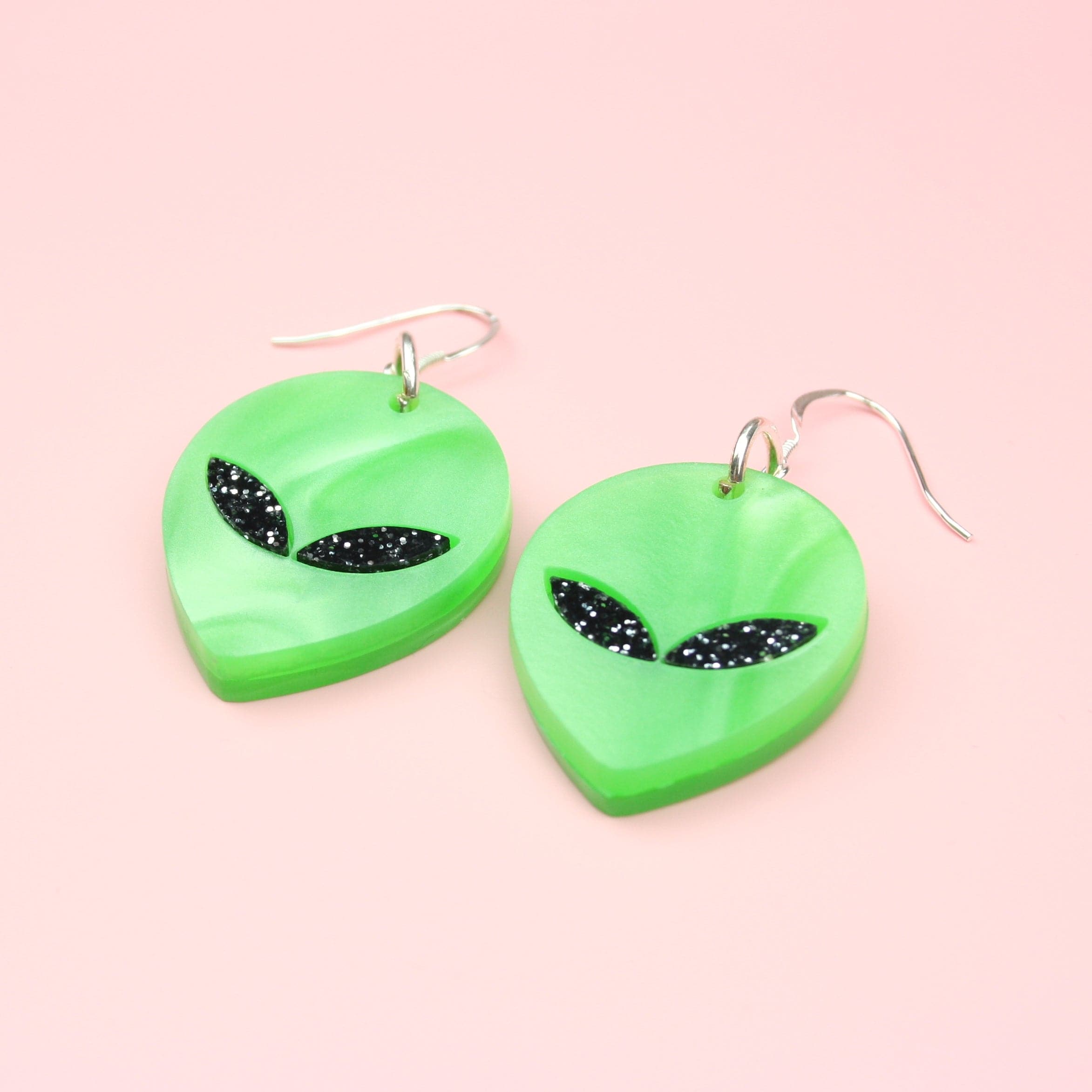 Marble Green Alien Earrings