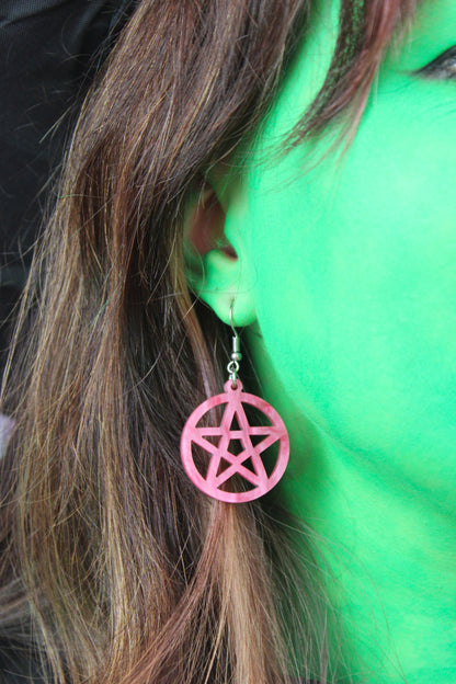 Marble Pink Pentacle Earrings