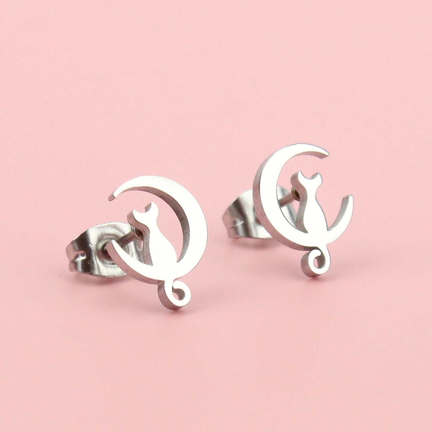 Mini Cat On The Moon Stud Earrings