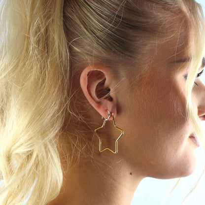 Medium Super Star Hoop Earrings (Gold Plated)