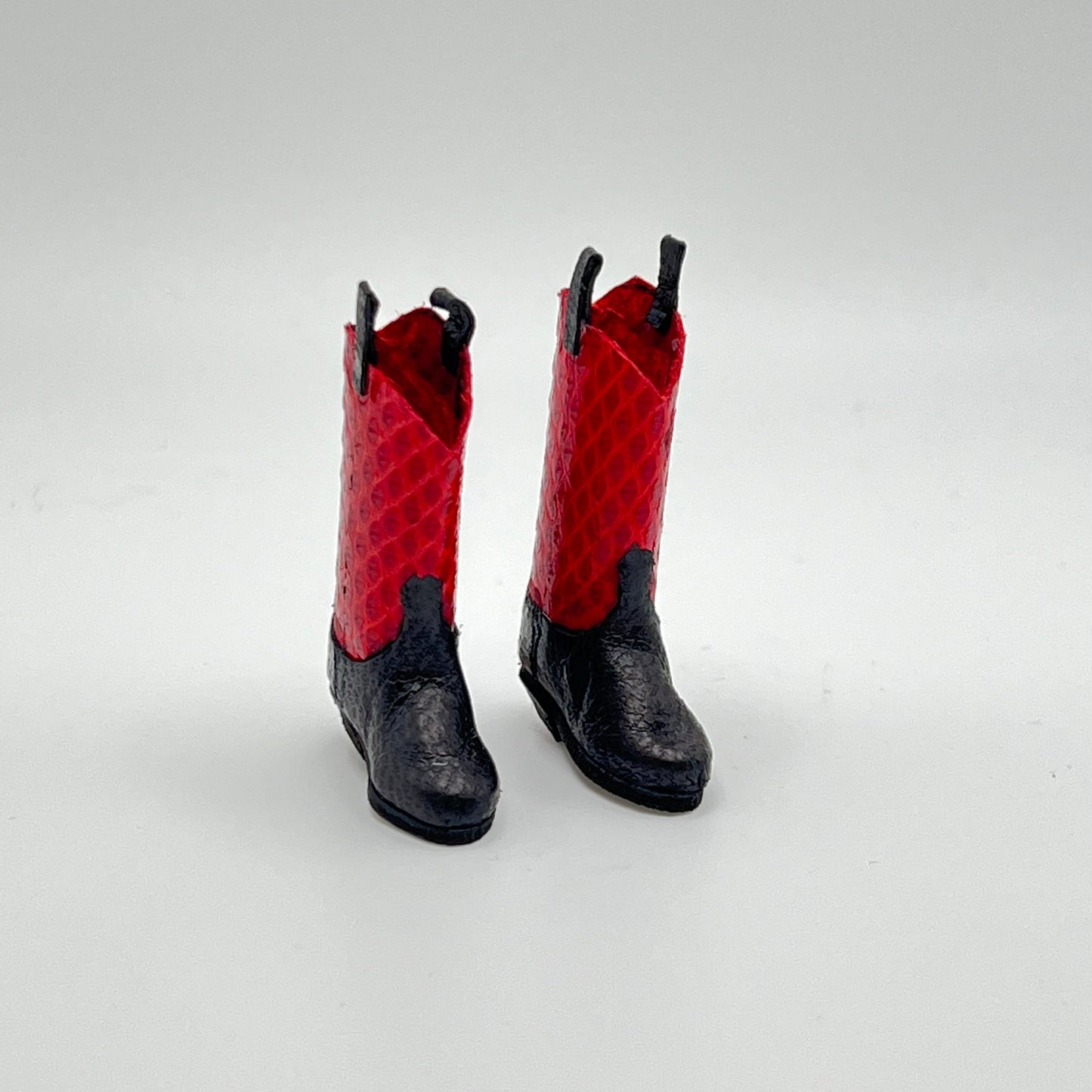 Pair of Red Cowboy Boots - Handmade - 1/12 Scale Dollhouse Miniature