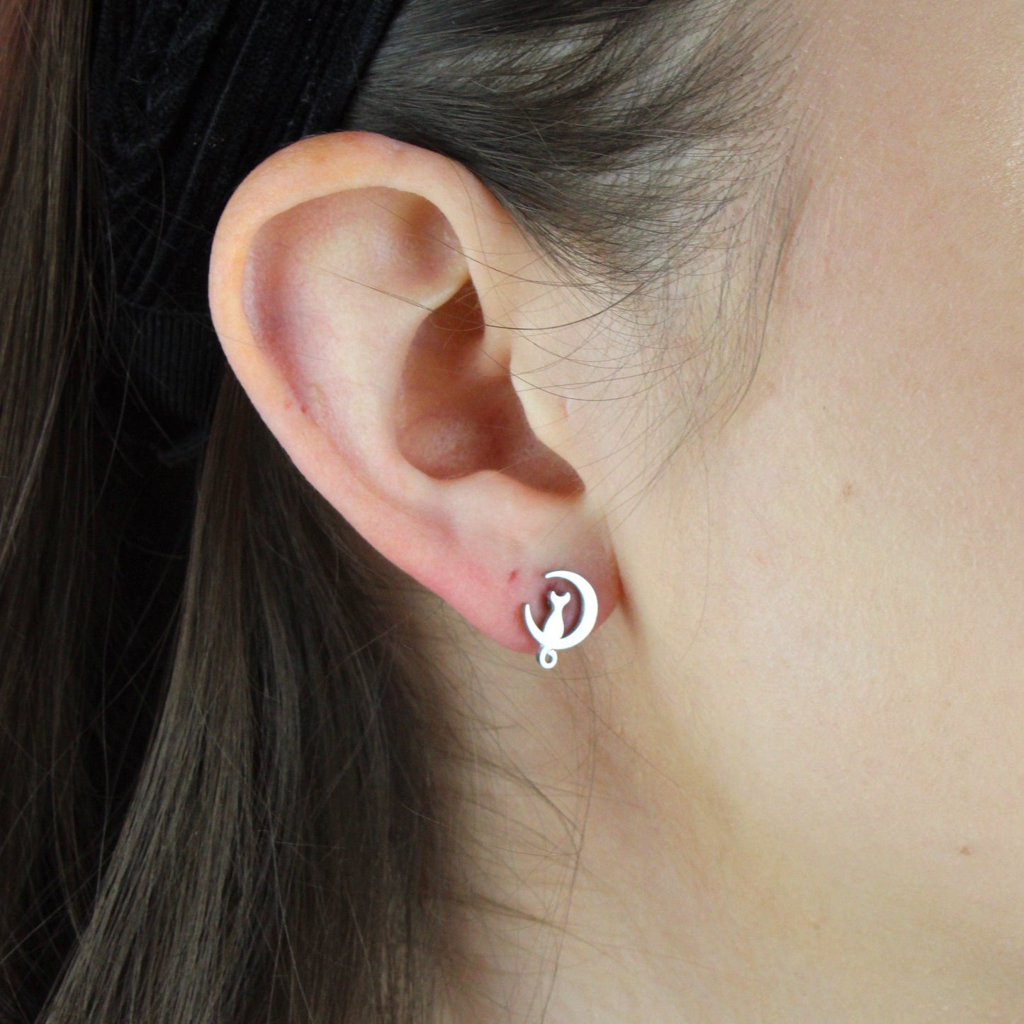 Mini Cat On The Moon Stud Earrings