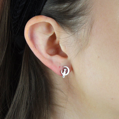 Mini Cat On The Moon Stud Earrings