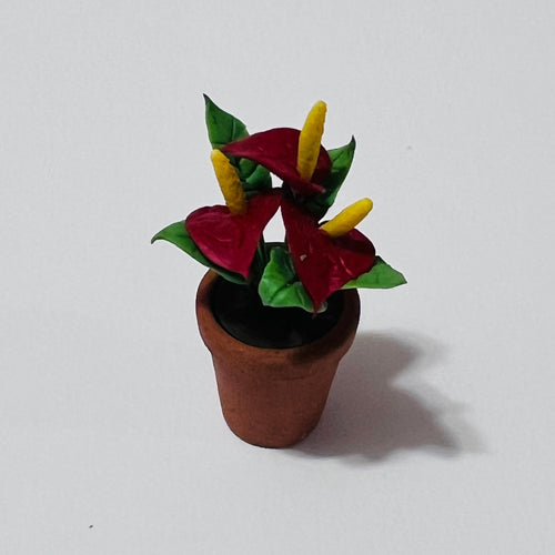 Potted Anthurium Flowers - 1/12 Scale Dollhouse Miniature