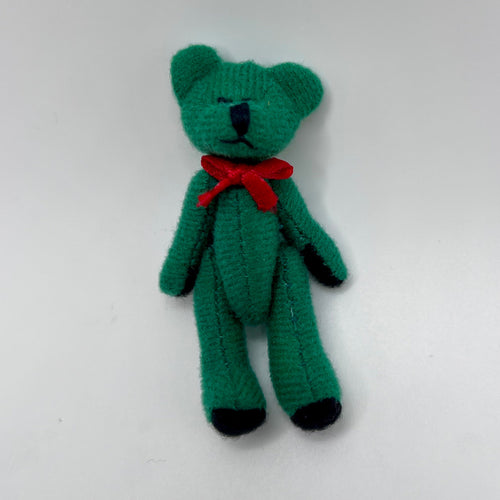 Green Teddy Bear With Red Bow - 1/12 Scale Dollhouse Miniature