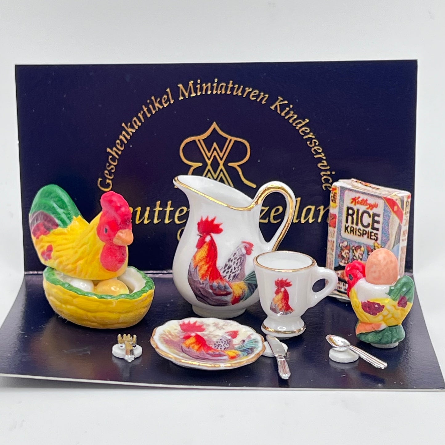 Reutter Porzellan Breakfast Set - Rooster - 1/2 Scale Dollhouse Miniature