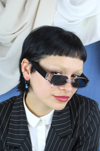 Mini Blue Glitter Star Hoop Earrings