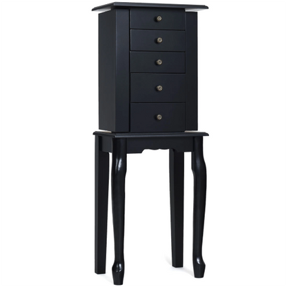 2 Colors Armoire Storage Standing Jewelry Cabinet with Mirror-Black - Color: Black