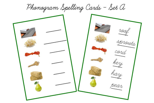 Green Spelling Cards, Cursive - Set A (PDF)