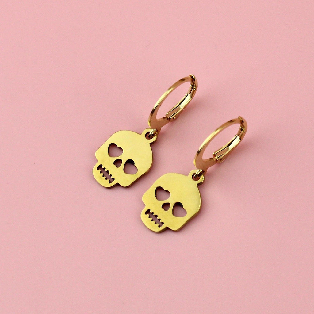 Lovely Bones Skull Earrings (Gold Plated)
