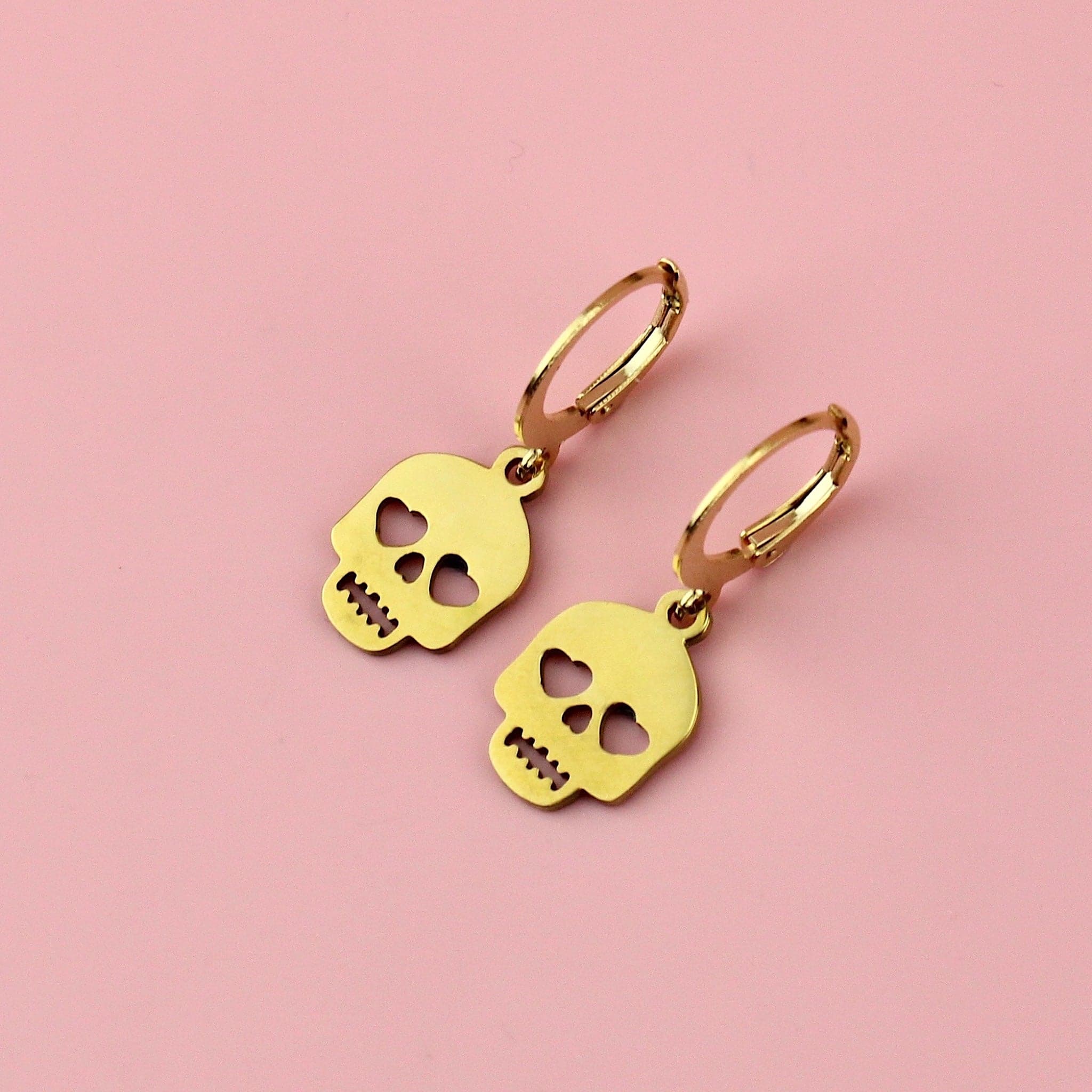 Lovely Bones Skull Earrings (Gold Plated)