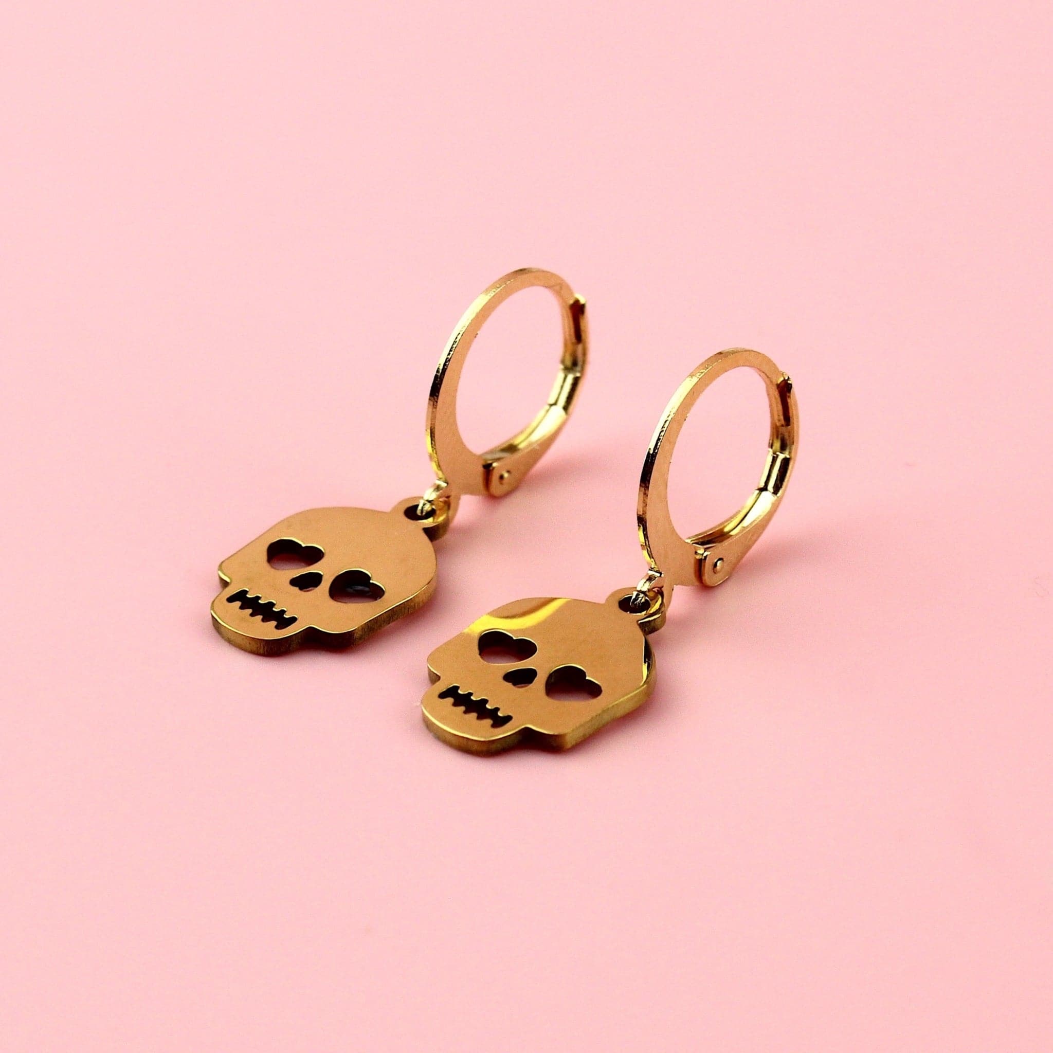Lovely Bones Skull Earrings (Gold Plated)