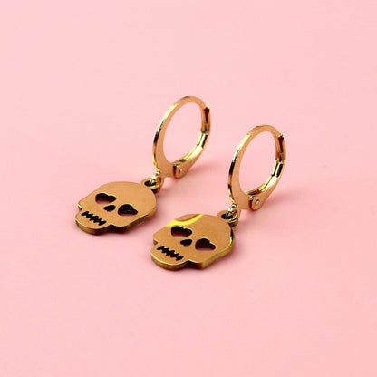 Lovely Bones Skull Earrings (Gold Plated)