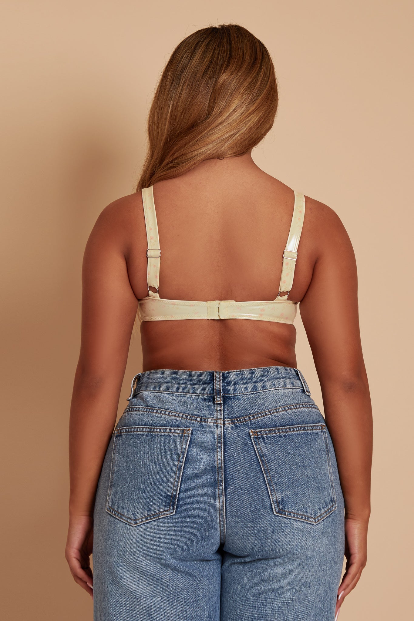 Pastel Yellow PU Floral Bra