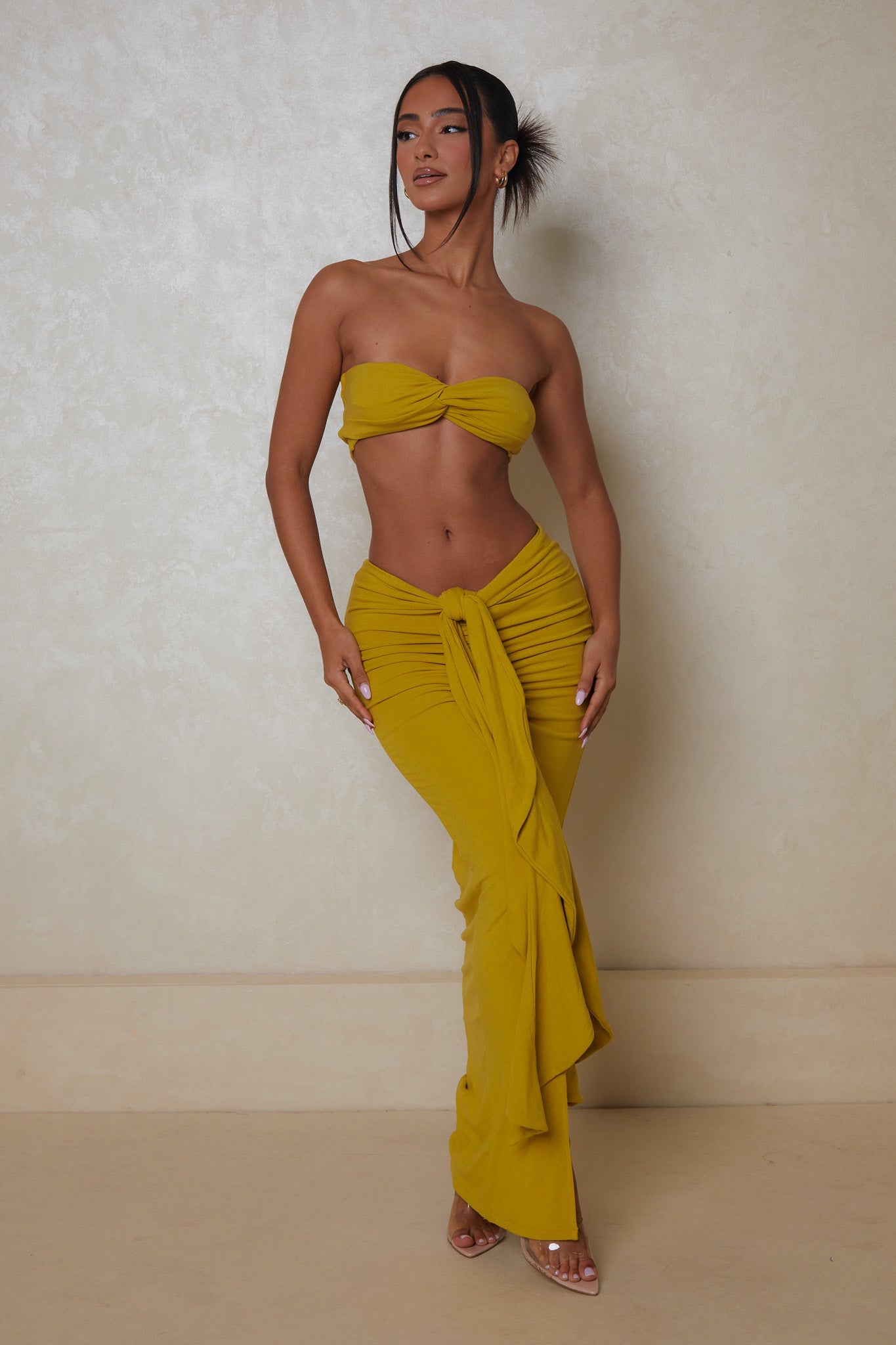 The Knot Bandeau Maxi Set in Olive