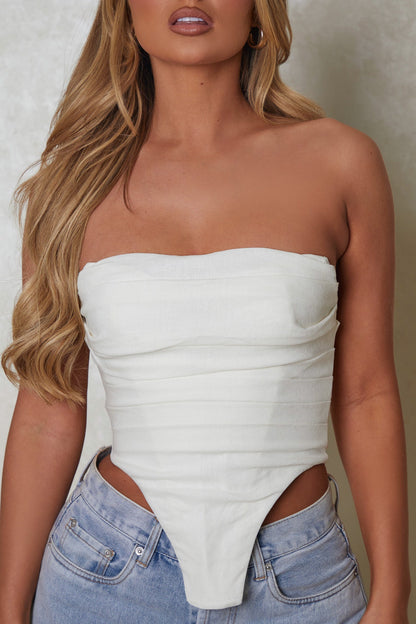 The Ruched Strapless Corset in Linen