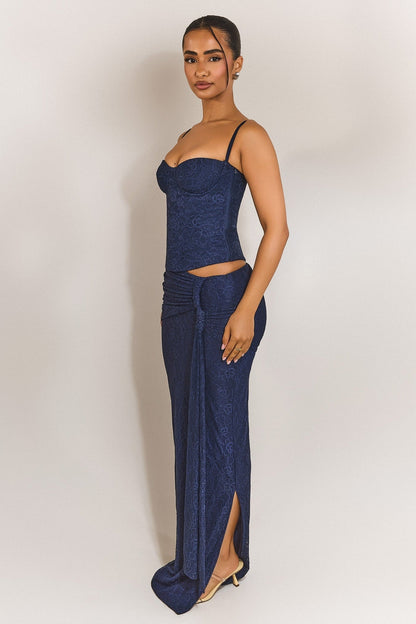 The Lexi Lace Corset Top in Navy Blue