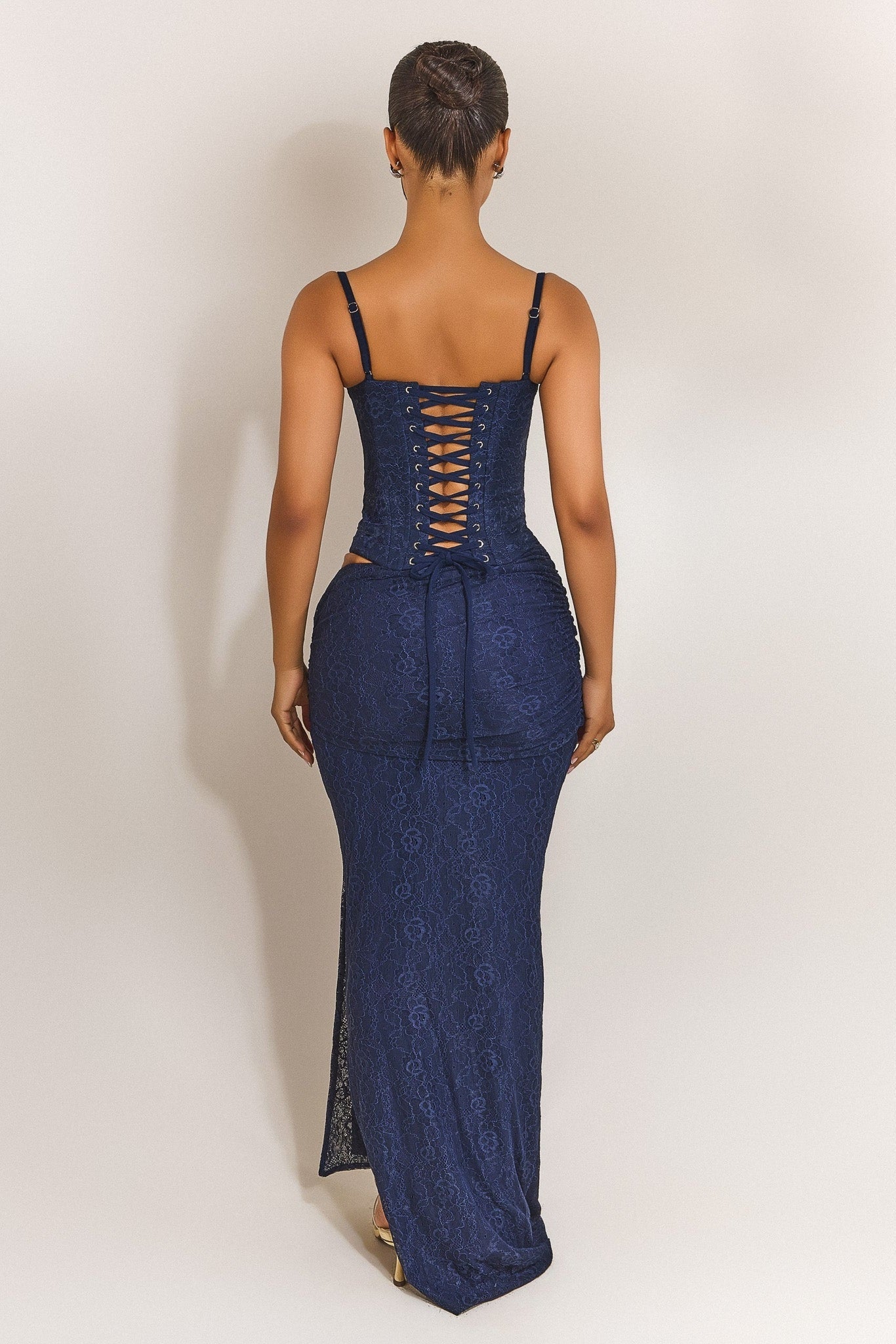 The Lexi Lace Corset Top in Navy Blue