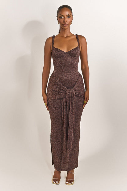 The Tie Front Maxi Dress in Brown