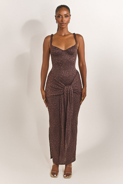 The Tie Front Maxi Dress in Brown