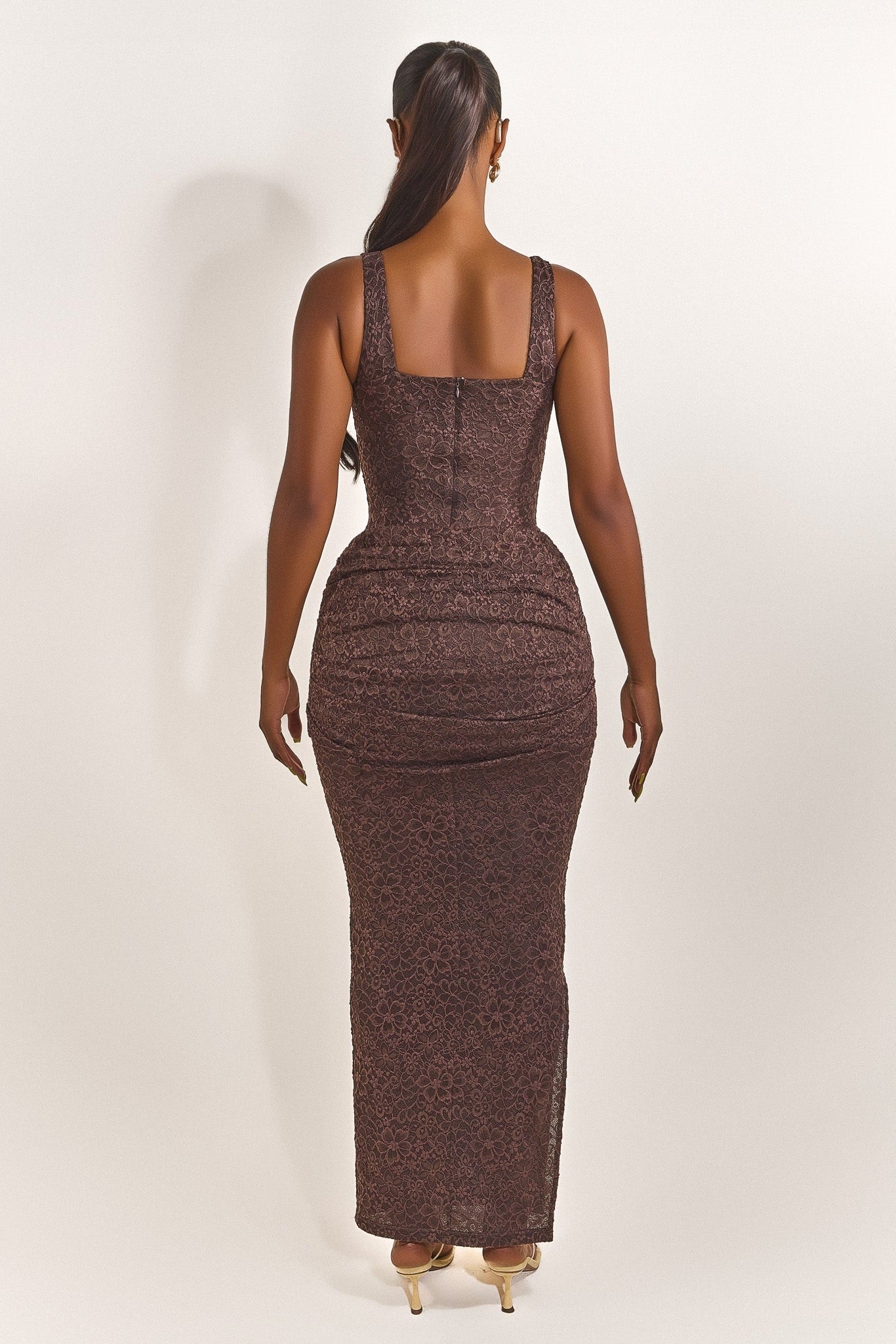 The Tie Front Maxi Dress in Brown