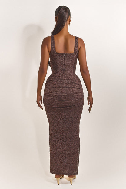 The Tie Front Maxi Dress in Brown