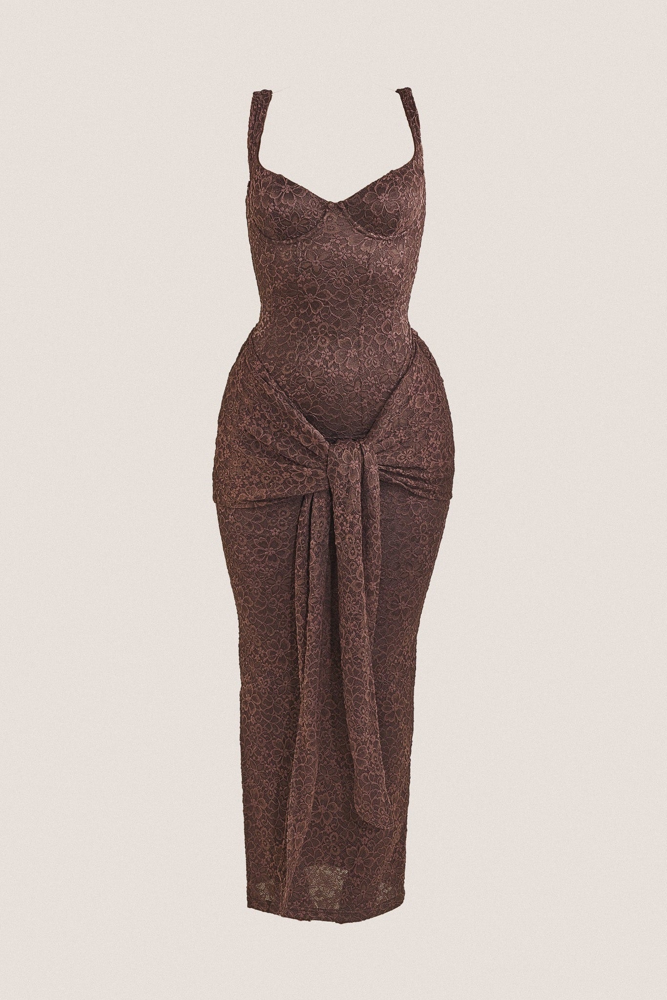 The Tie Front Maxi Dress in Brown