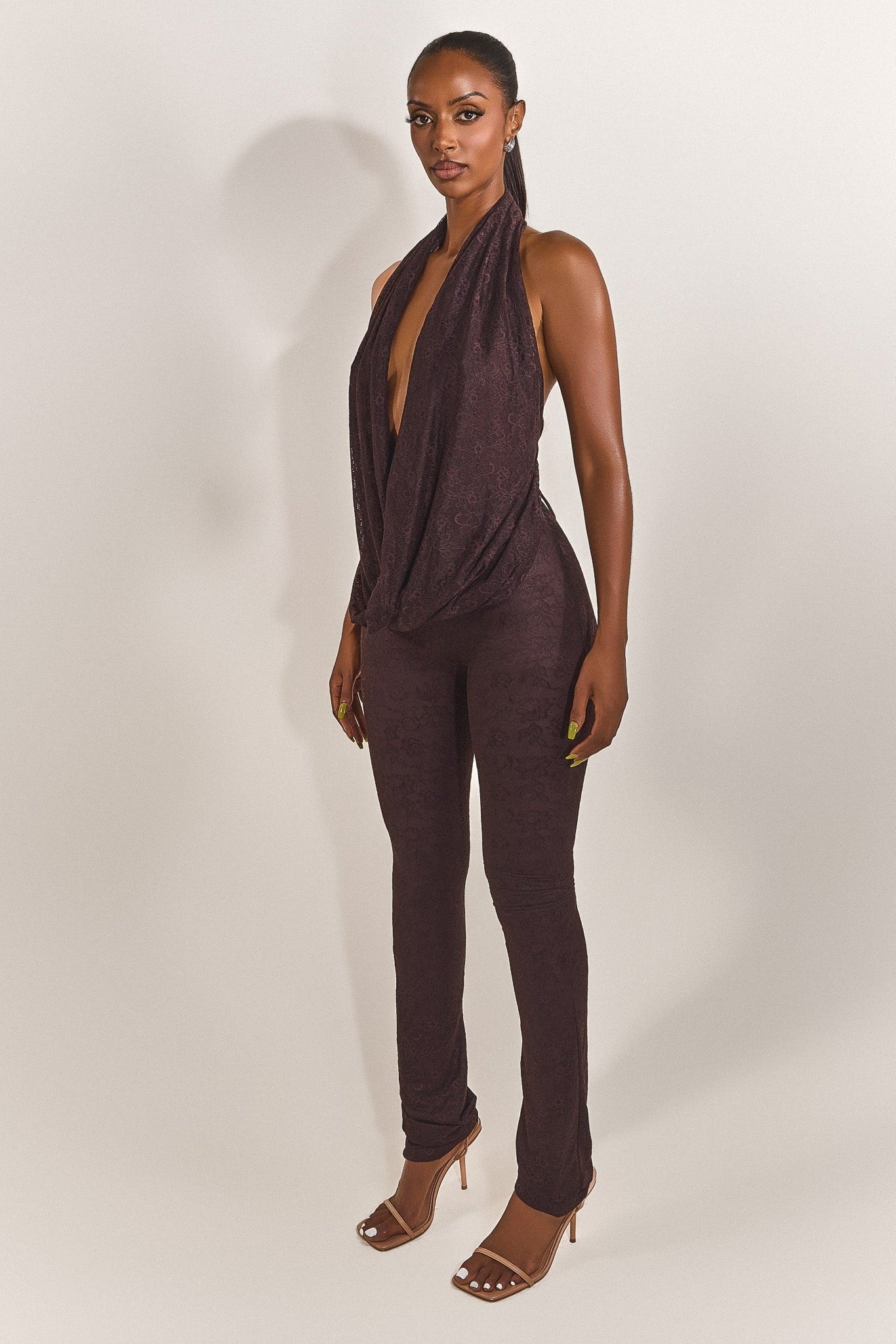 Leia Trousers in Brown Lace