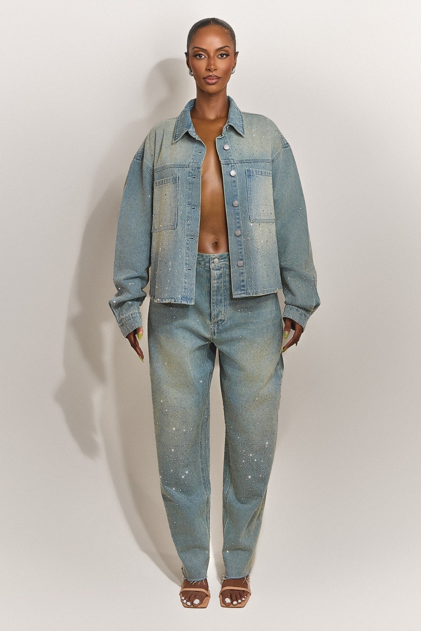 The Kai Rhinestone Shirt in Blue