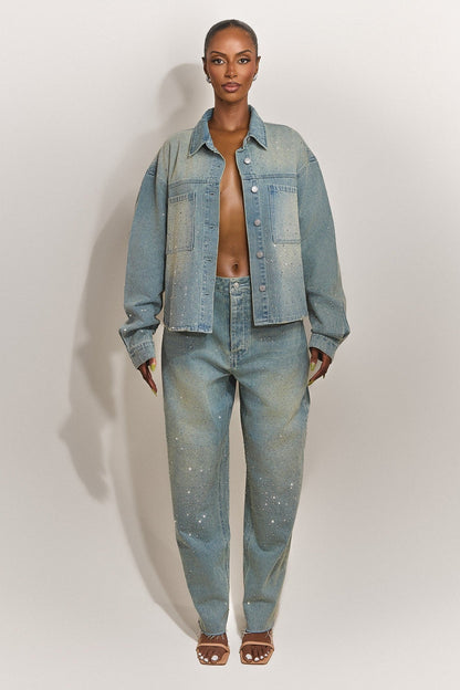 The Kai Rhinestone Shirt in Blue
