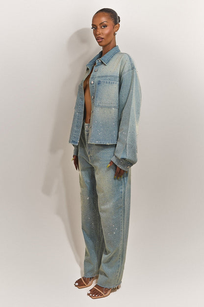 The Kai Rhinestone Shirt in Blue