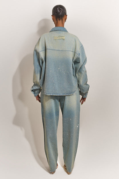 The Kai Rhinestone Shirt in Blue