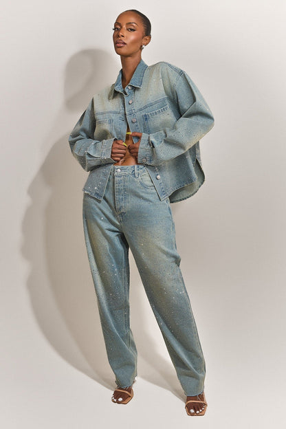The Kai Rhinestone Shirt in Blue