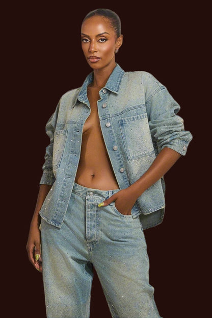 The Kai Rhinestone Shirt in Blue