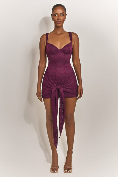 Tie Front Lace Mini in Plum