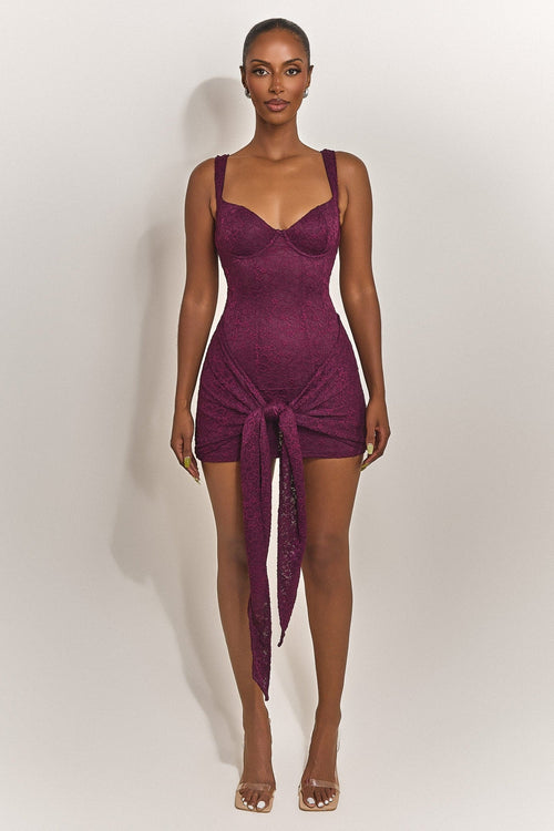 Tie Front Lace Mini in Plum