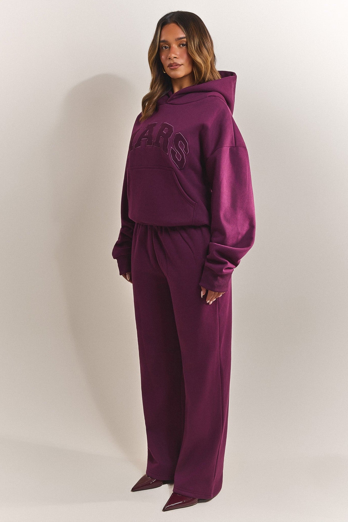 The Varsity Straight Leg Jogger in Plum