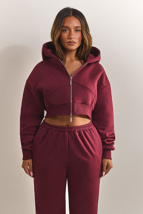 The Classics Cropped Zip Hoodie in Wine