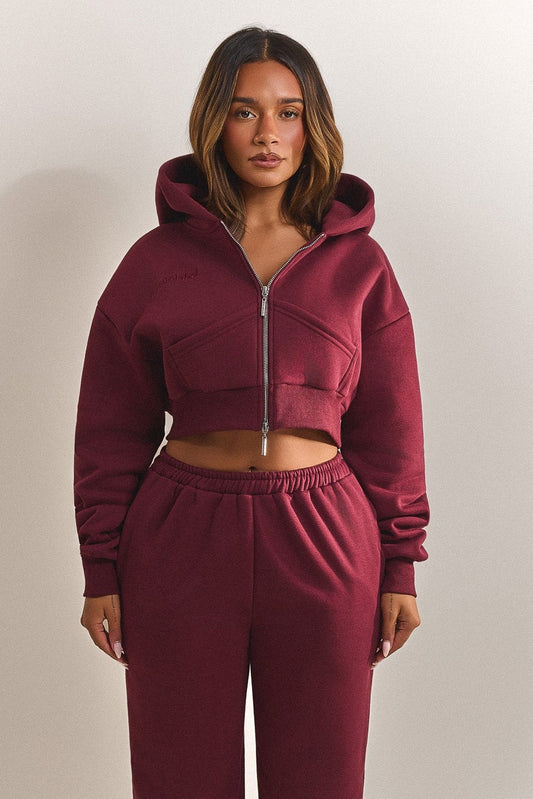 The Classics Cropped Zip Hoodie in Wine
