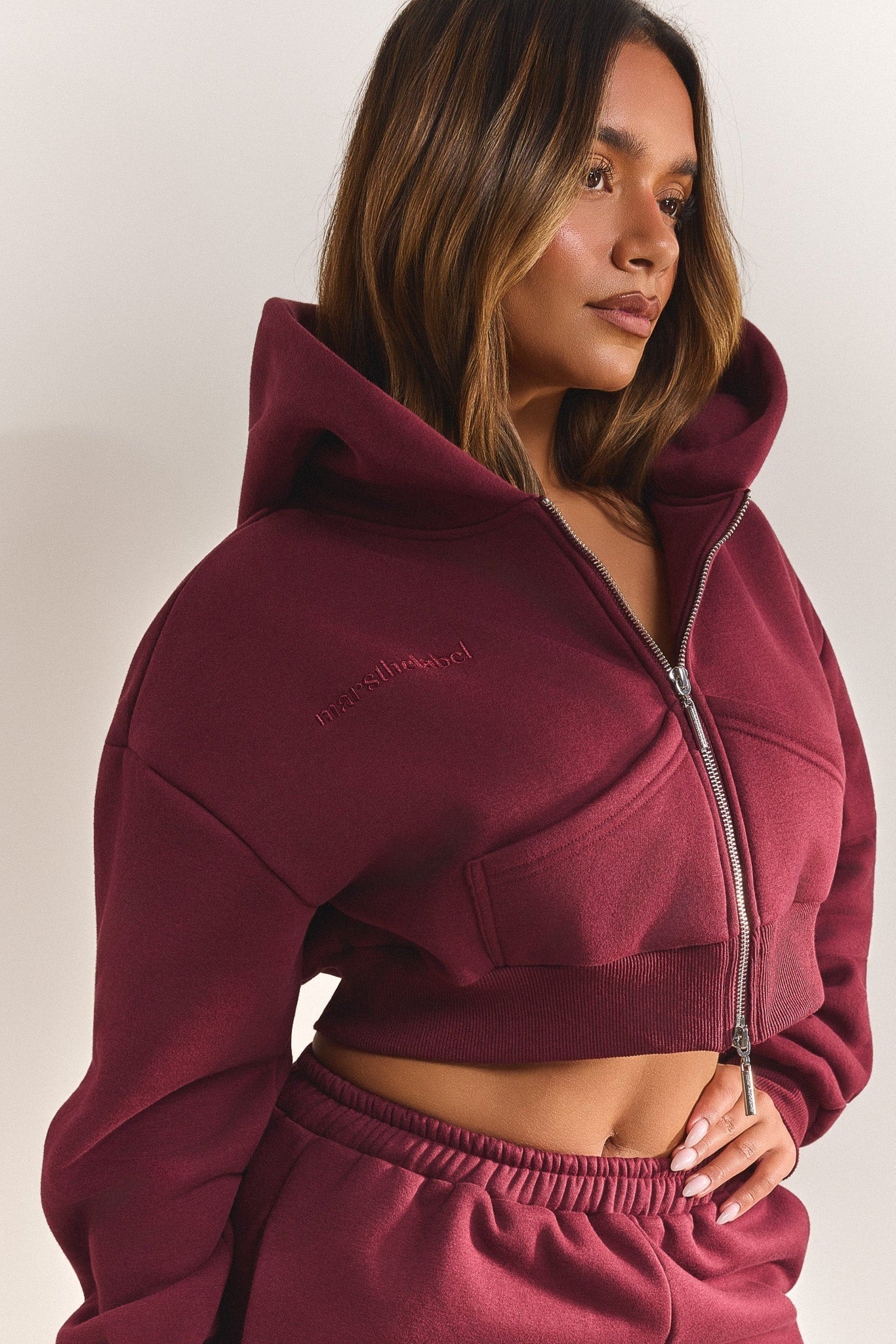 The Classics Cropped Zip Hoodie in Wine