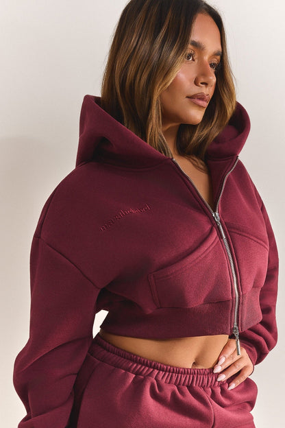 The Classics Cropped Zip Hoodie in Wine