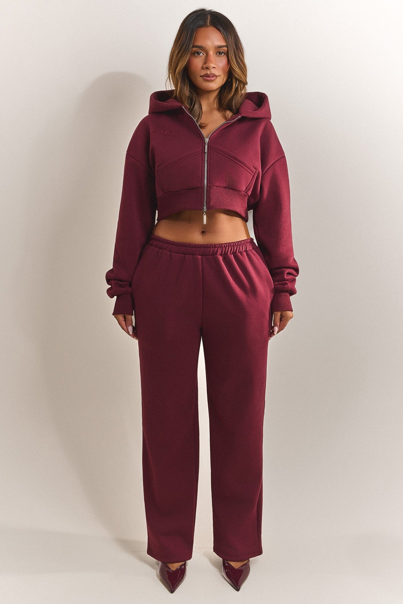 The Classics Cropped Zip Hoodie in Wine