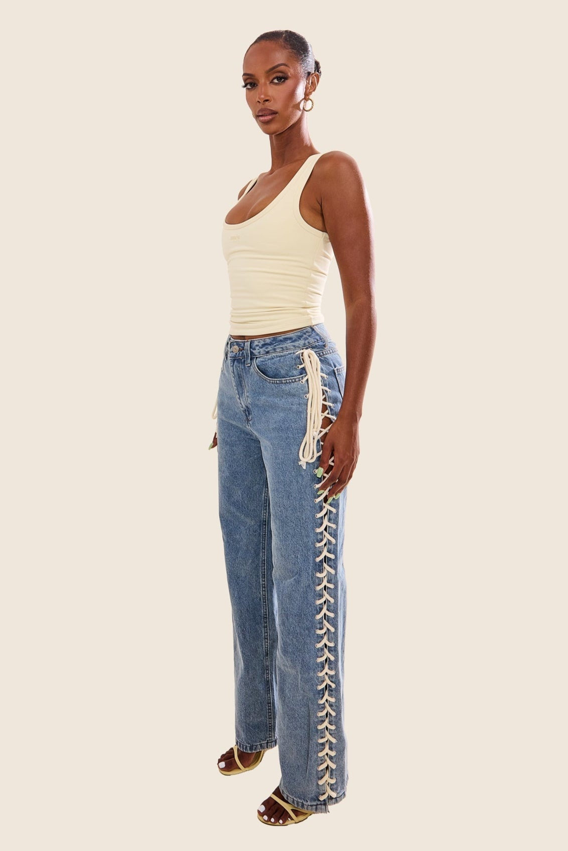 The Denim Lace Up Jeans in Dark Wash