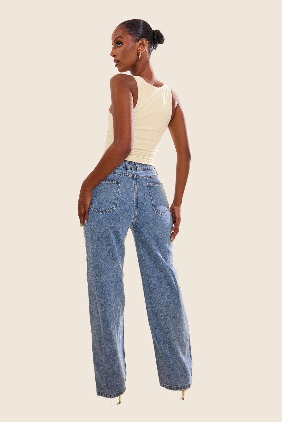 The Denim Lace Up Jeans in Dark Wash