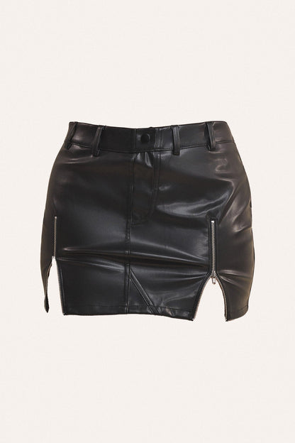 The Leather Double Zip Skirt in Black